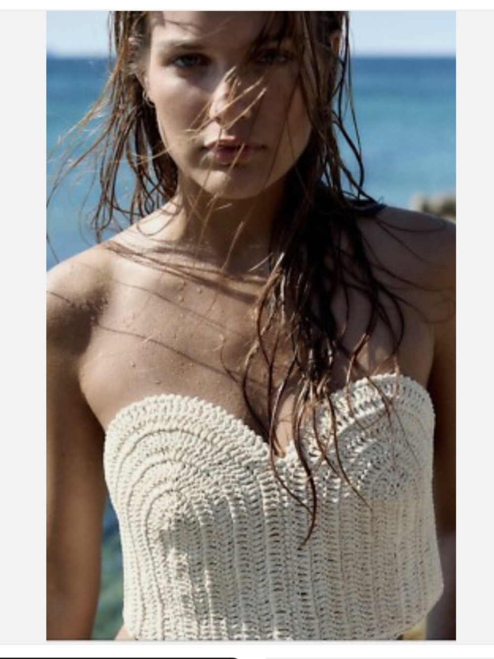 Zara Cream Crochet Strapless Top